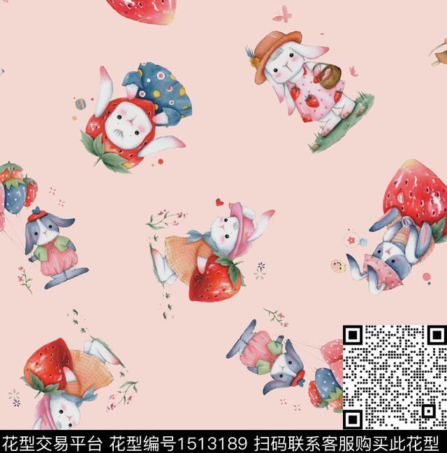 小兔子可爱萌宠数码印花华亿平台下载（图片编号: 1513189） - 瓦栏（Walan）