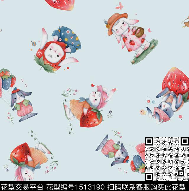 小兔子可爱萌宠数码印花华亿平台下载（图片编号: 1513190） - 瓦栏（Walan）