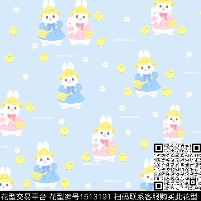 小兔子可爱萌宠数码印花华亿平台下载（图片编号: 1513191） - 瓦栏（Walan）