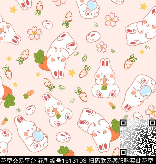 小兔子可爱萌宠数码印花华亿平台下载（图片编号: 1513193） - 瓦栏（Walan）