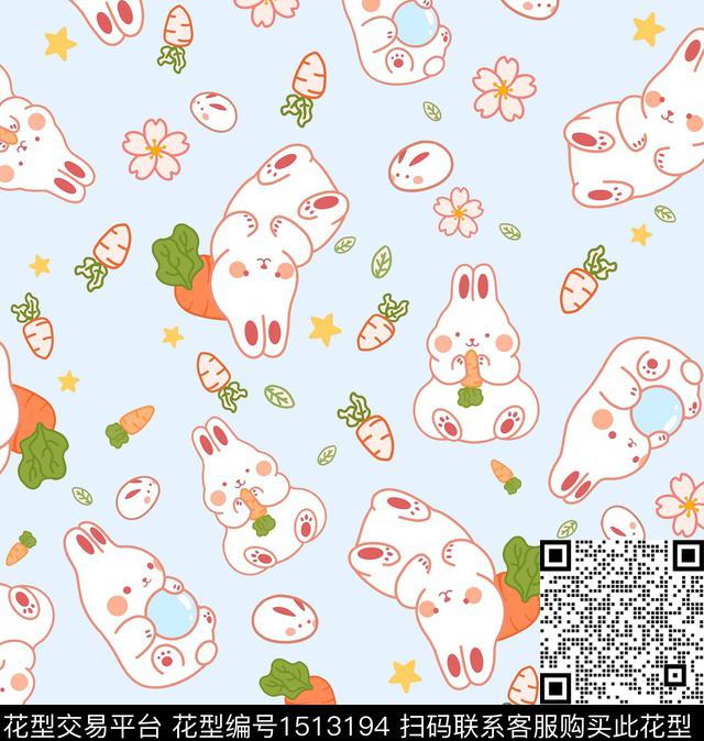 小兔子可爱萌宠数码印花华亿平台下载（图片编号: 1513194） - 瓦栏（Walan）