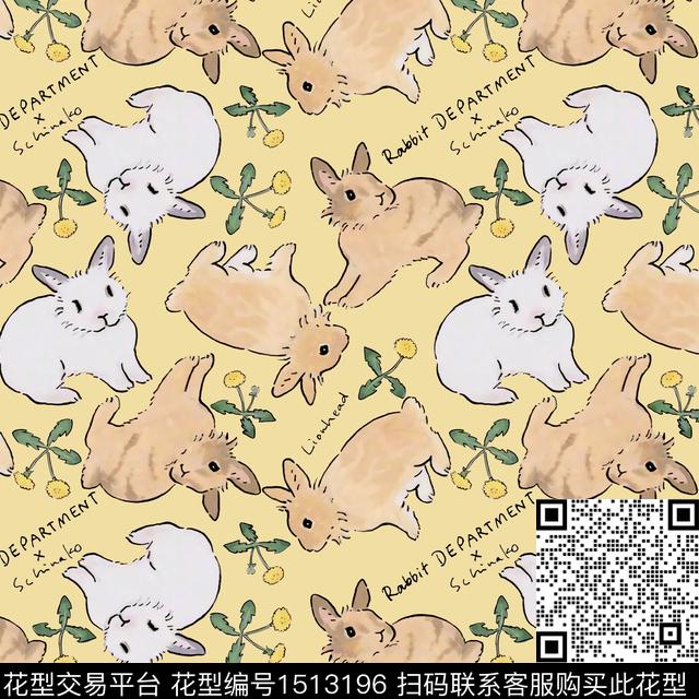 小兔子可爱萌宠数码印花华亿平台下载（图片编号: 1513196） - 瓦栏（Walan）