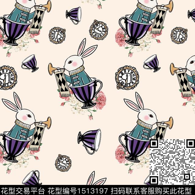 小兔子可爱萌宠数码印花华亿平台下载（图片编号: 1513197） - 瓦栏（Walan）
