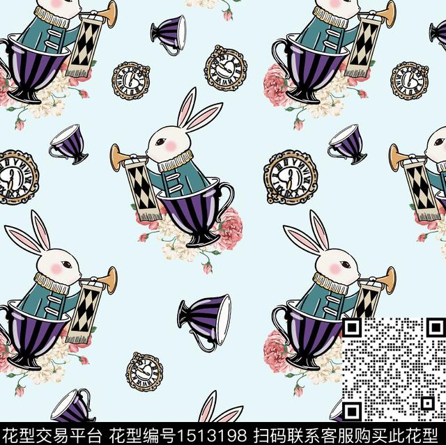 小兔子可爱萌宠数码印花华亿平台下载（图片编号: 1513198） - 瓦栏（Walan）