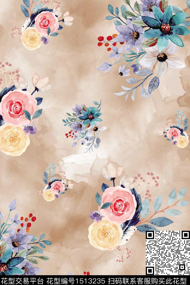 花卉大牌风中国风数码印花华亿平台下载（图片编号: 1513235） - 瓦栏（Walan）