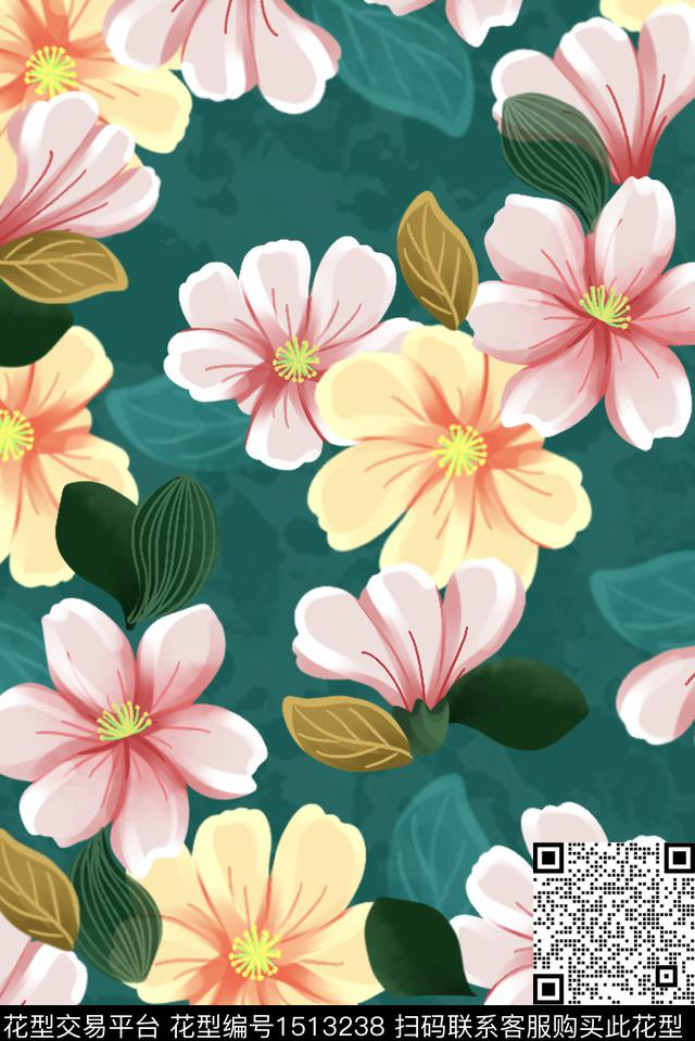 花卉大牌风中国风数码印花华亿平台下载（图片编号: 1513238） - 瓦栏（Walan）