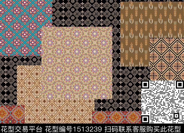 花卉大牌风中国风数码印花华亿平台下载（图片编号: 1513239） - 瓦栏（Walan）