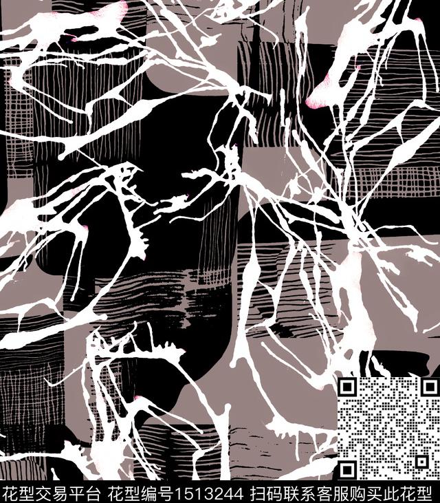 线条几何大牌风数码印花华亿平台下载（图片编号: 1513244） - 瓦栏（Walan）