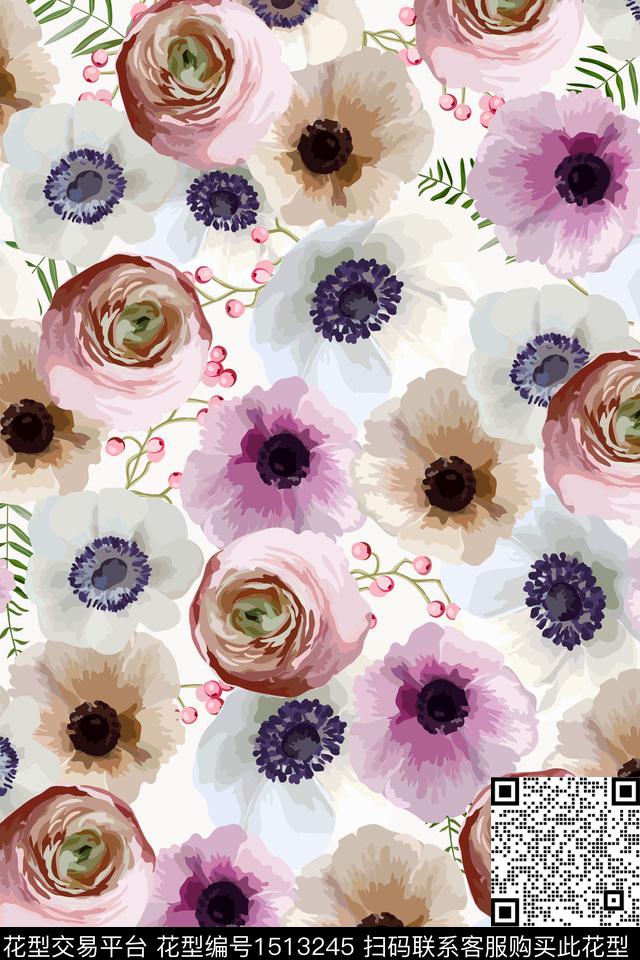 绿植树叶小碎花数码印花华亿平台下载（图片编号: 1513245） - 瓦栏（Walan）