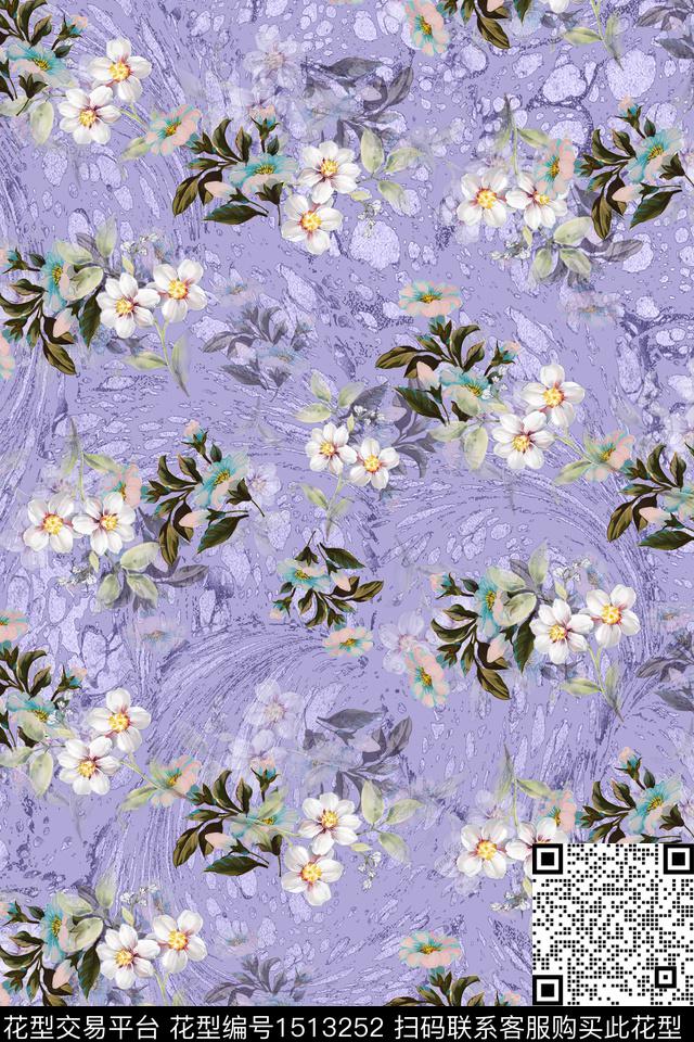真丝花卉组合花卉数码印花华亿平台下载（图片编号: 1513252） - 瓦栏（Walan）