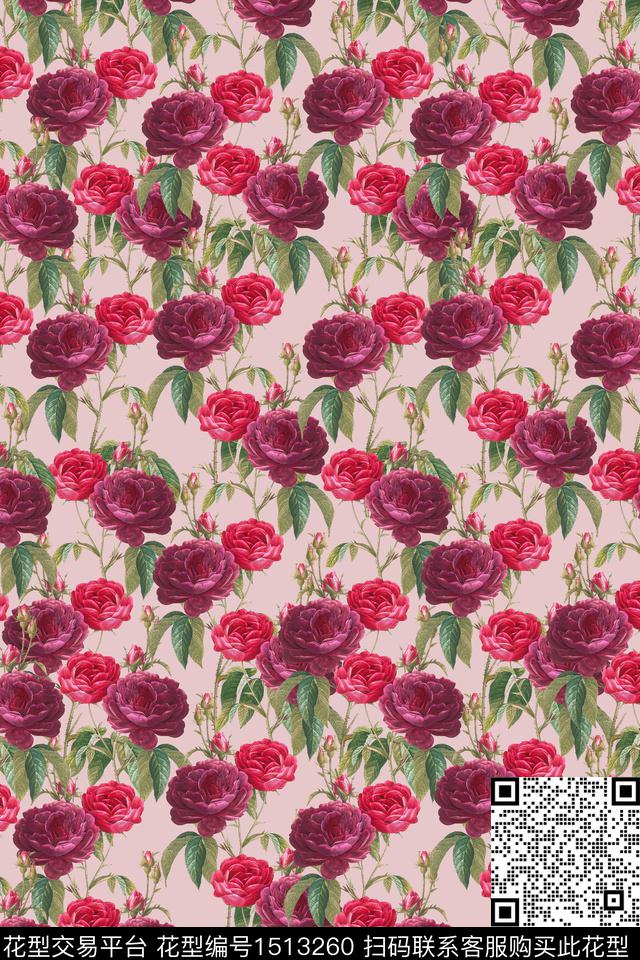 花卉年轻女性大牌风数码印花华亿平台下载（图片编号: 1513260） - 瓦栏（Walan）