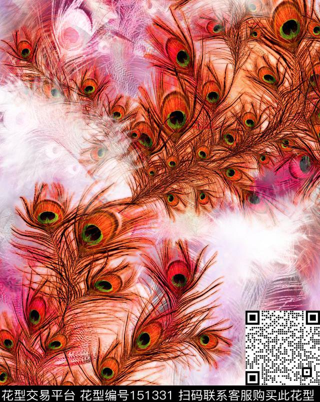 凤凰羽毛动物纹数码印花华亿平台下载（图片编号: 151331） - 瓦栏（Walan）