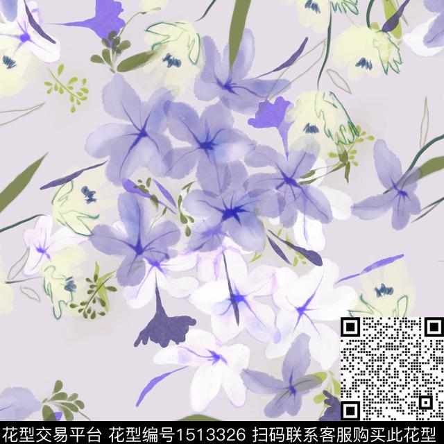 写意水彩手绘花卉数码印花华亿平台下载（图片编号: 1513326） - 瓦栏（Walan）