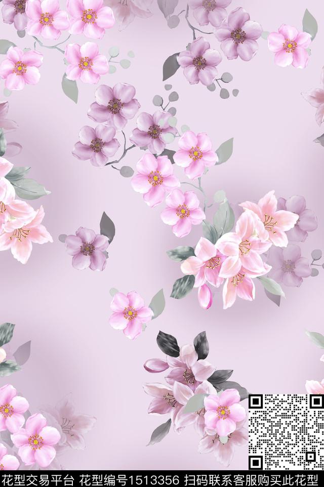 花卉大牌风小清新数码印花华亿平台下载（图片编号: 1513356） - 瓦栏（Walan）