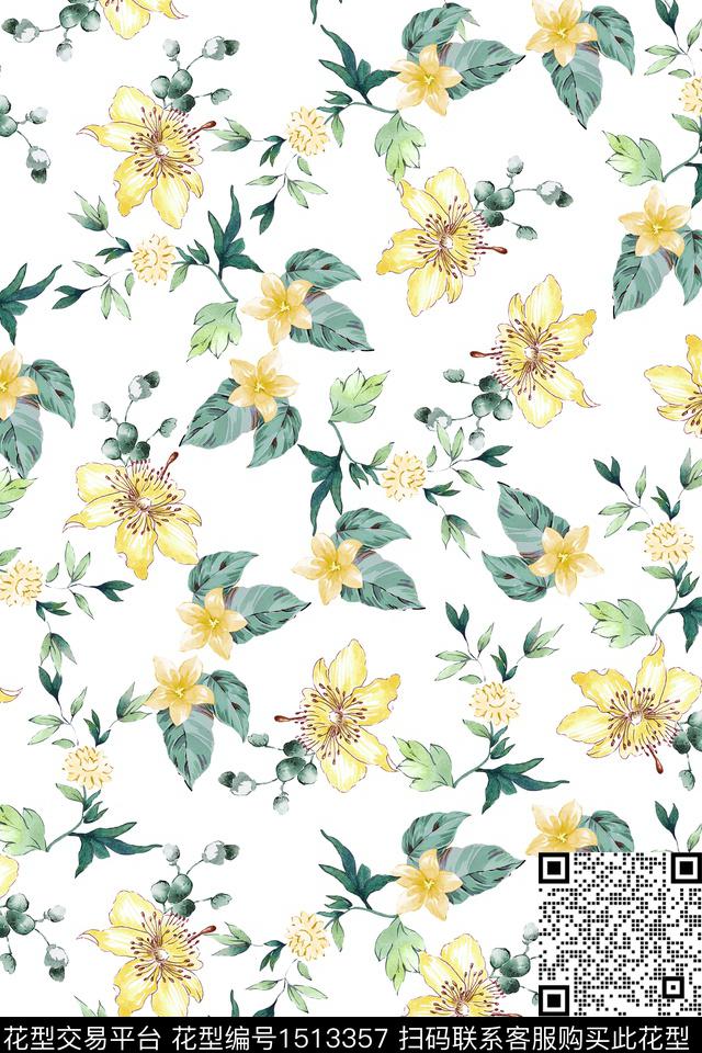 花卉大牌风小清新数码印花华亿平台下载（图片编号: 1513357） - 瓦栏（Walan）