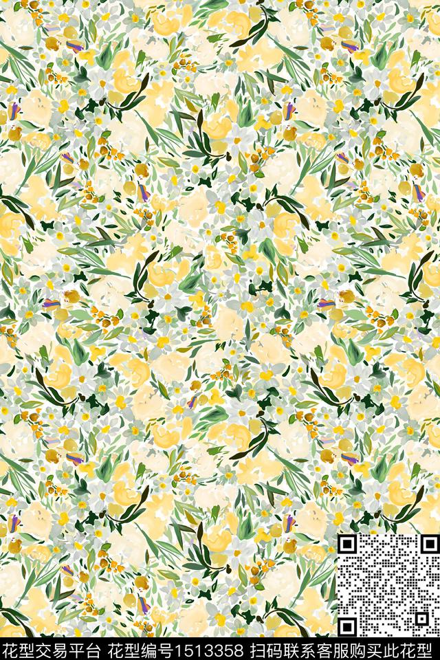 花卉大牌风小清新数码印花华亿平台下载（图片编号: 1513358） - 瓦栏（Walan）