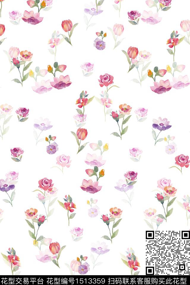 花卉大牌风小清新数码印花华亿平台下载（图片编号: 1513359） - 瓦栏（Walan）