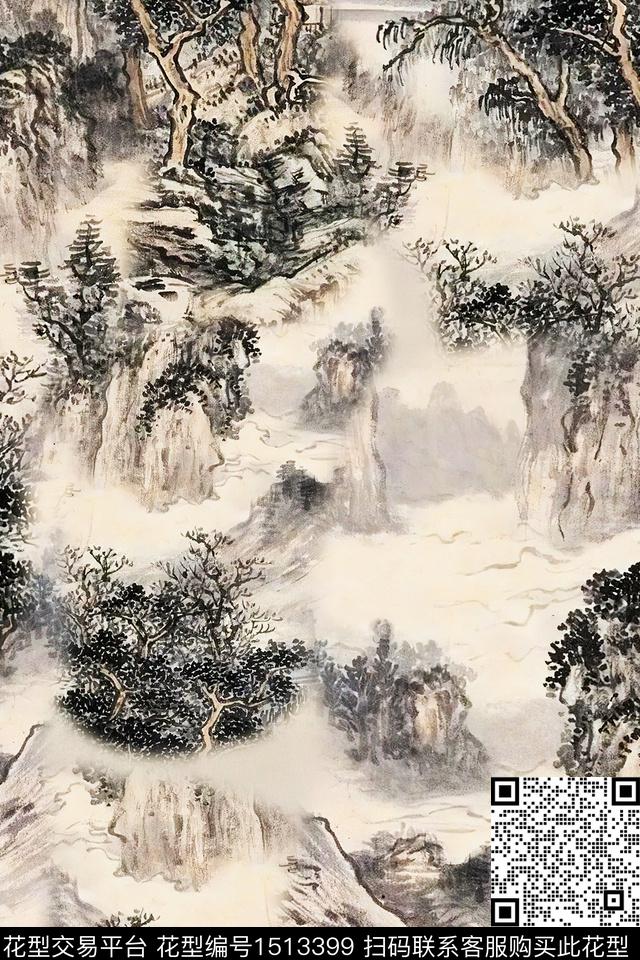 香云纱国画中老年数码印花华亿平台下载（图片编号: 1513399） - 瓦栏（Walan）