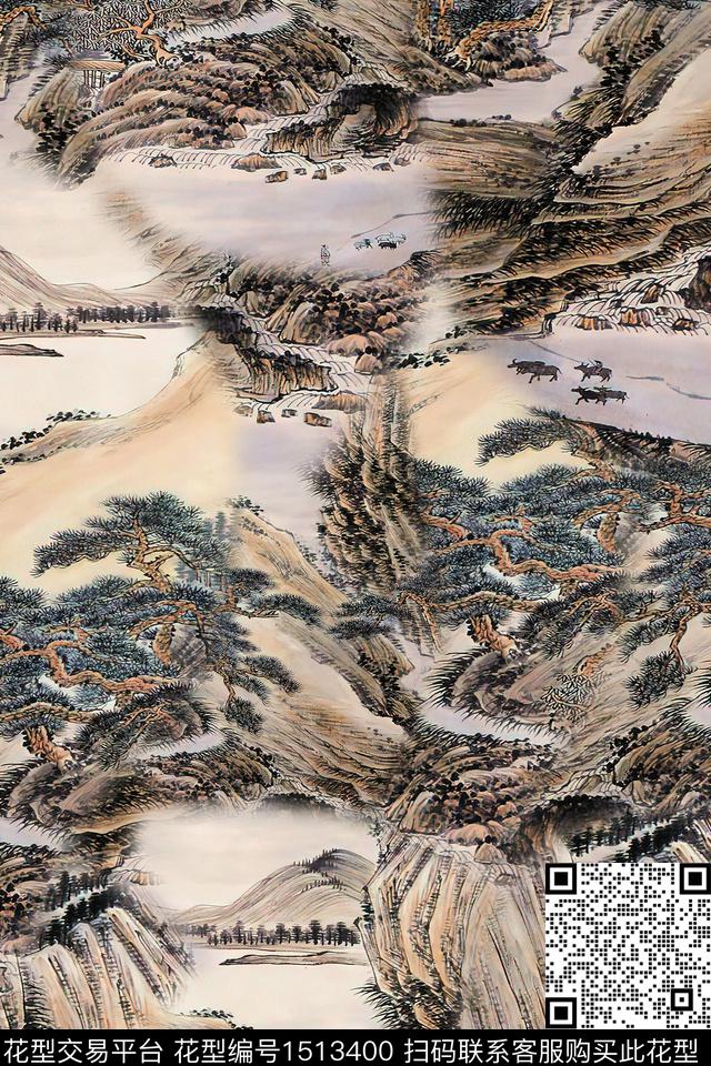 香云纱国画中老年数码印花华亿平台下载（图片编号: 1513400） - 瓦栏（Walan）