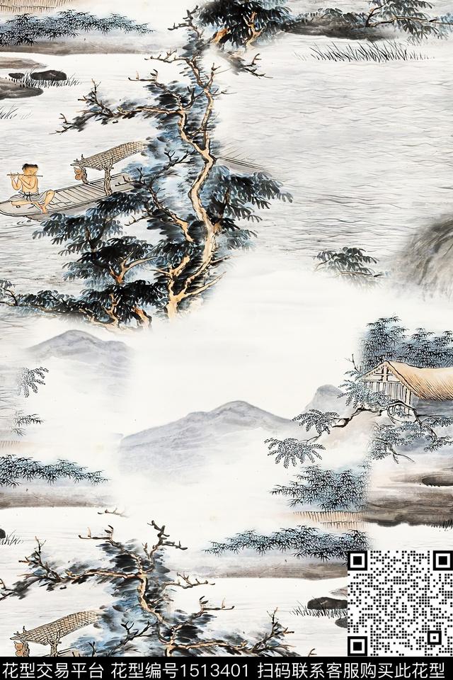 香云纱国画中老年数码印花华亿平台下载（图片编号: 1513401） - 瓦栏（Walan）