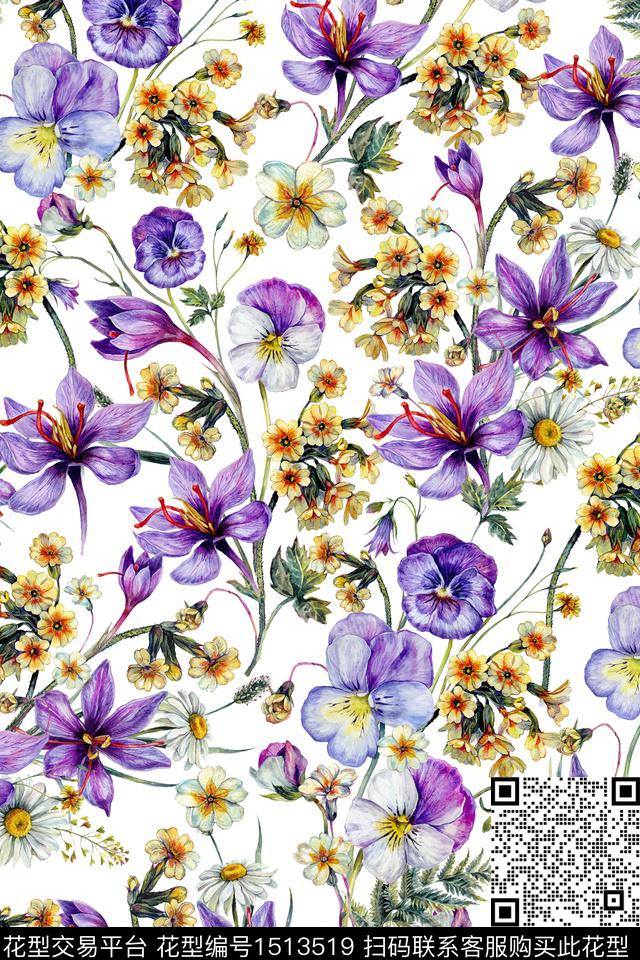 花卉大牌风小碎花数码印花华亿平台下载（图片编号: 1513519） - 瓦栏（Walan）