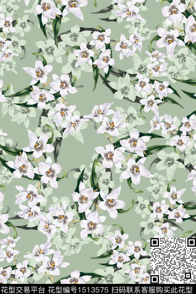 花卉大牌风小清新数码印花华亿平台下载（图片编号: 1513575） - 瓦栏（Walan）