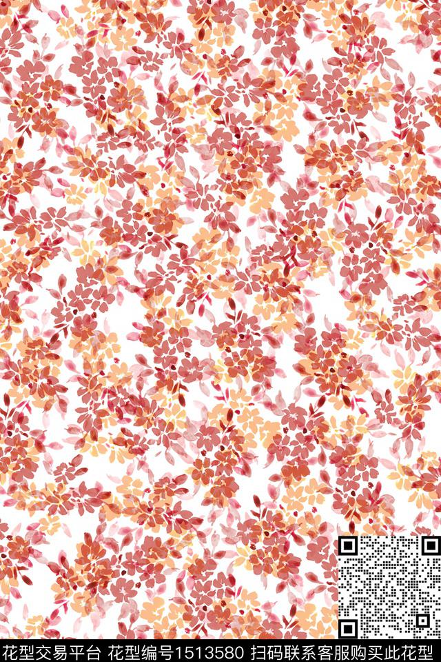 花卉大牌风小清新数码印花华亿平台下载（图片编号: 1513580） - 瓦栏（Walan）