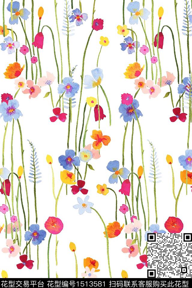 花卉大牌风小清新数码印花华亿平台下载（图片编号: 1513581） - 瓦栏（Walan）