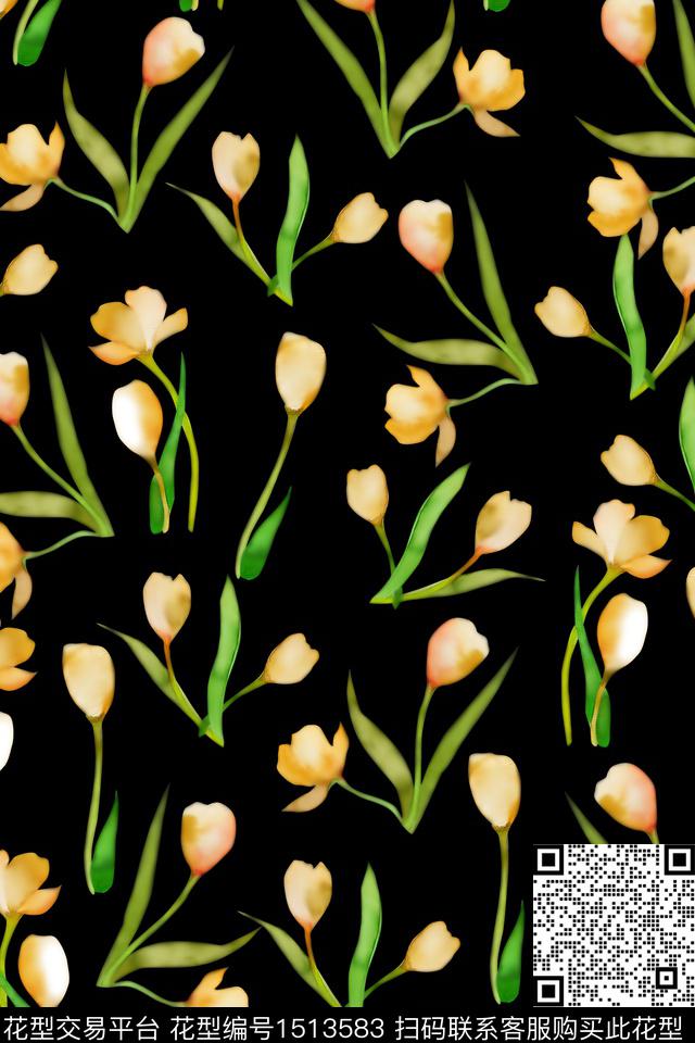 花卉大牌风小清新数码印花华亿平台下载（图片编号: 1513583） - 瓦栏（Walan）