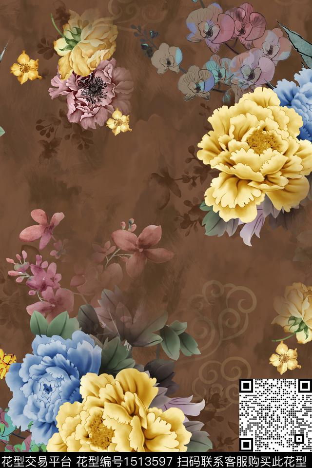 香云纱中老年中国风数码印花华亿平台下载（图片编号: 1513597） - 瓦栏（Walan）