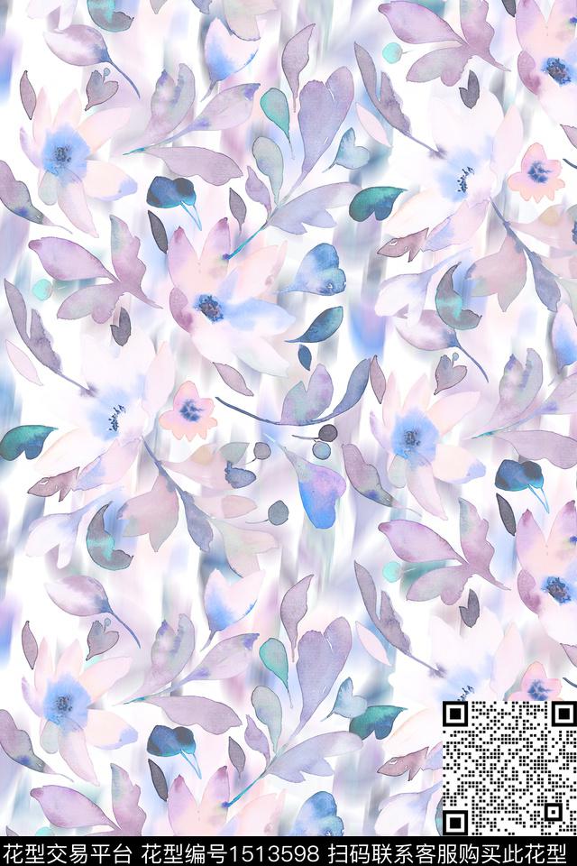 花卉小清新真丝数码印花华亿平台下载（图片编号: 1513598） - 瓦栏（Walan）