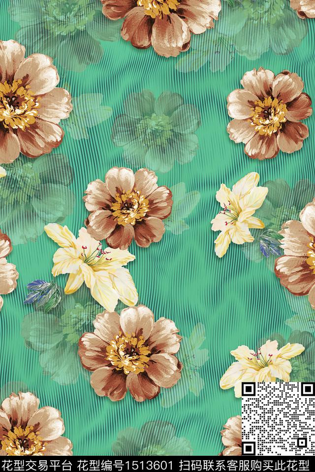 花卉香云纱中老年数码印花华亿平台下载（图片编号: 1513601） - 瓦栏（Walan）