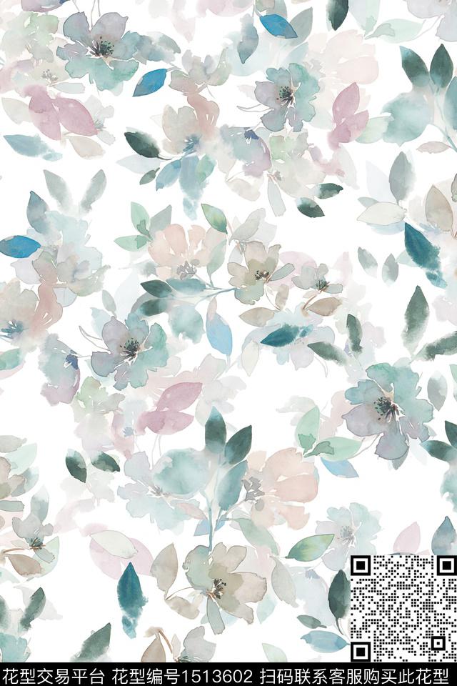 花卉小清新真丝数码印花华亿平台下载（图片编号: 1513602） - 瓦栏（Walan）