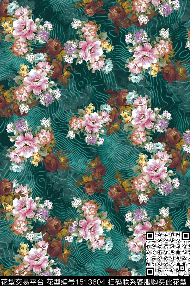 香云纱花卉中老年数码印花华亿平台下载（图片编号: 1513604） - 瓦栏（Walan）