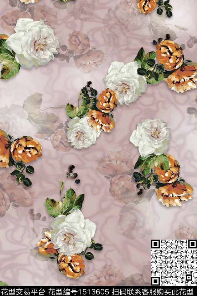 花卉香云纱牡丹数码印花华亿平台下载（图片编号: 1513605） - 瓦栏（Walan）
