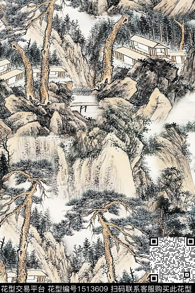 香云纱国画中老年数码印花华亿平台下载（图片编号: 1513609） - 瓦栏（Walan）