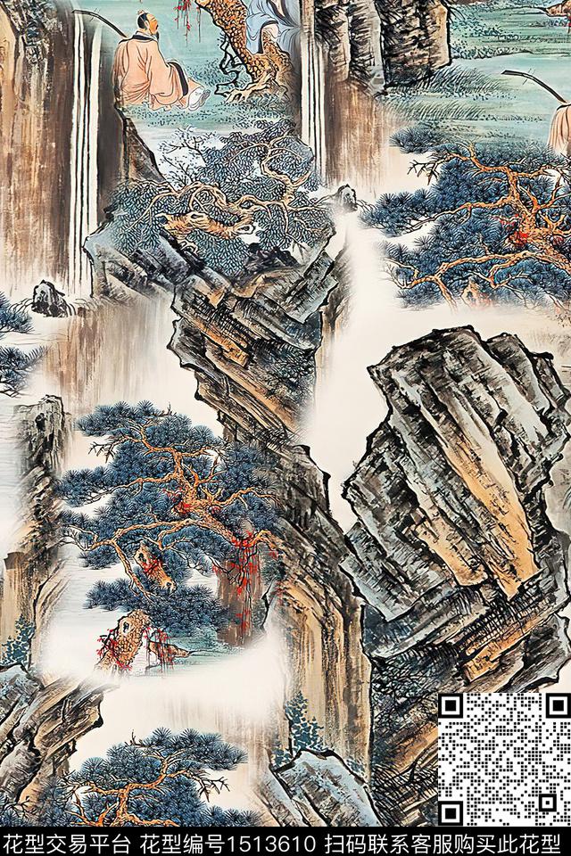 香云纱国画中老年数码印花华亿平台下载（图片编号: 1513610） - 瓦栏（Walan）