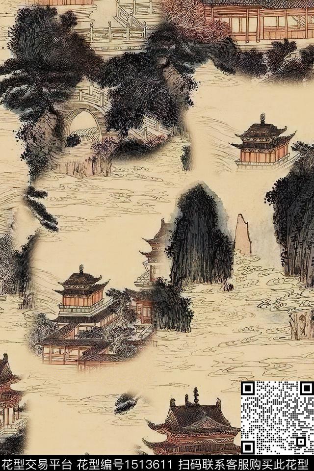 香云纱国画中老年数码印花华亿平台下载（图片编号: 1513611） - 瓦栏（Walan）