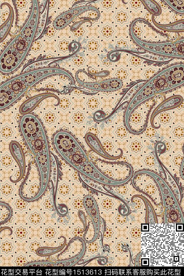 佩斯利香云纱真丝数码印花华亿平台下载（图片编号: 1513613） - 瓦栏（Walan）