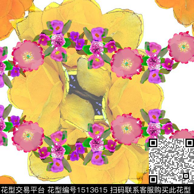 花卉抽象混合拼接数码印花华亿平台下载（图片编号: 1513615） - 瓦栏（Walan）