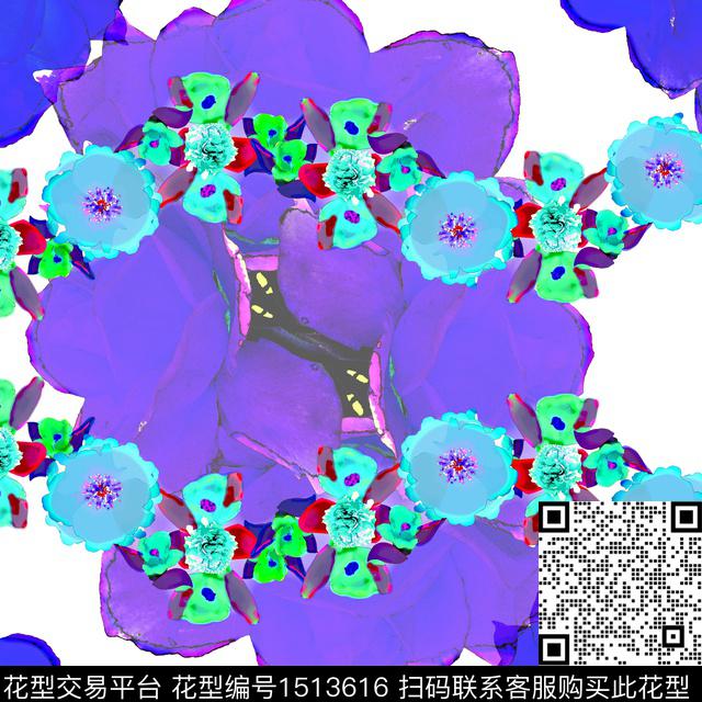 花卉抽象混合拼接数码印花华亿平台下载（图片编号: 1513616） - 瓦栏（Walan）