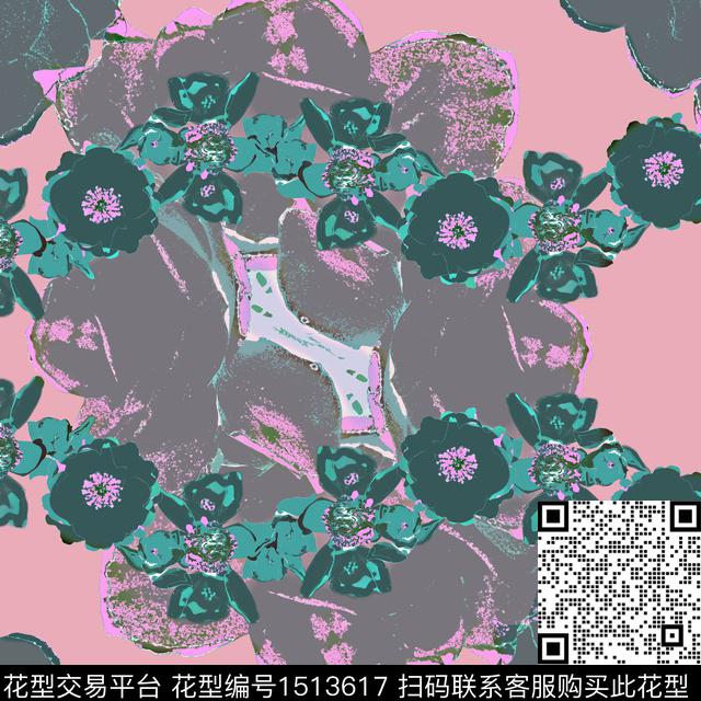花卉抽象混合拼接数码印花华亿平台下载（图片编号: 1513617） - 瓦栏（Walan）