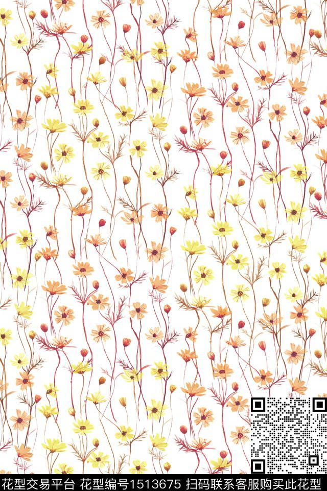 清爽底花卉大牌风小清新数码印花华亿平台下载（图片编号: 1513675） - 瓦栏（Walan）