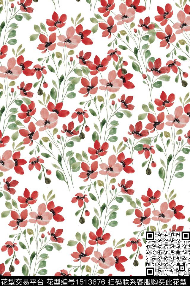 花卉小清新真丝数码印花华亿平台下载（图片编号: 1513676） - 瓦栏（Walan）