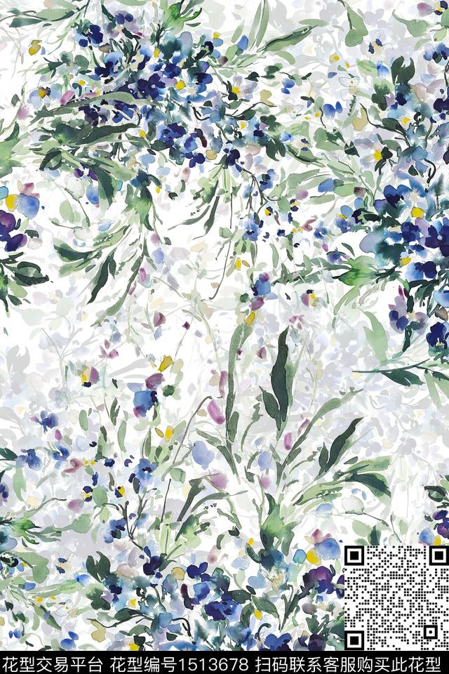 花卉小清新真丝数码印花华亿平台下载（图片编号: 1513678） - 瓦栏（Walan）