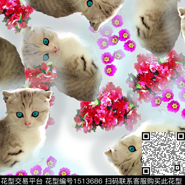 花卉猫抽象数码印花华亿平台下载（图片编号: 1513686） - 瓦栏（Walan）