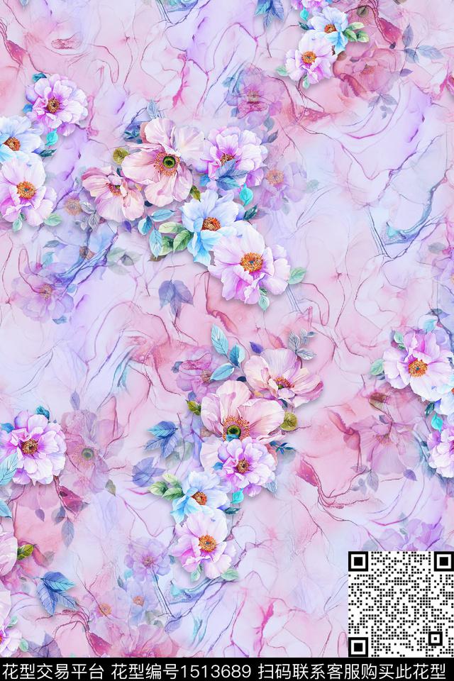 花卉香云纱小碎花数码印花华亿平台下载（图片编号: 1513689） - 瓦栏（Walan）