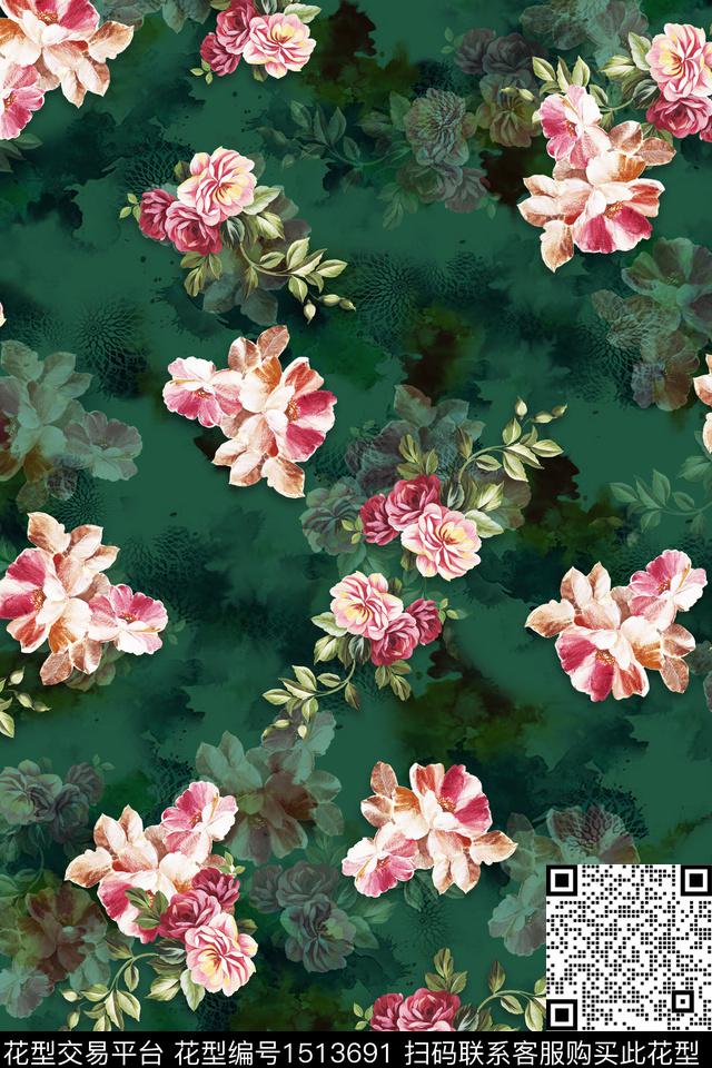 花卉香云纱小碎花数码印花华亿平台下载（图片编号: 1513691） - 瓦栏（Walan）