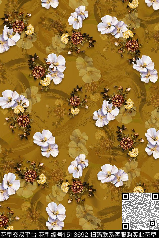 花卉香云纱小碎花数码印花华亿平台下载（图片编号: 1513692） - 瓦栏（Walan）