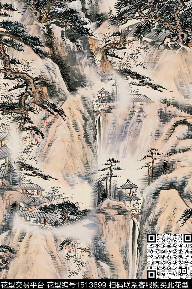 香云纱国画中老年数码印花华亿平台下载（图片编号: 1513699） - 瓦栏（Walan）